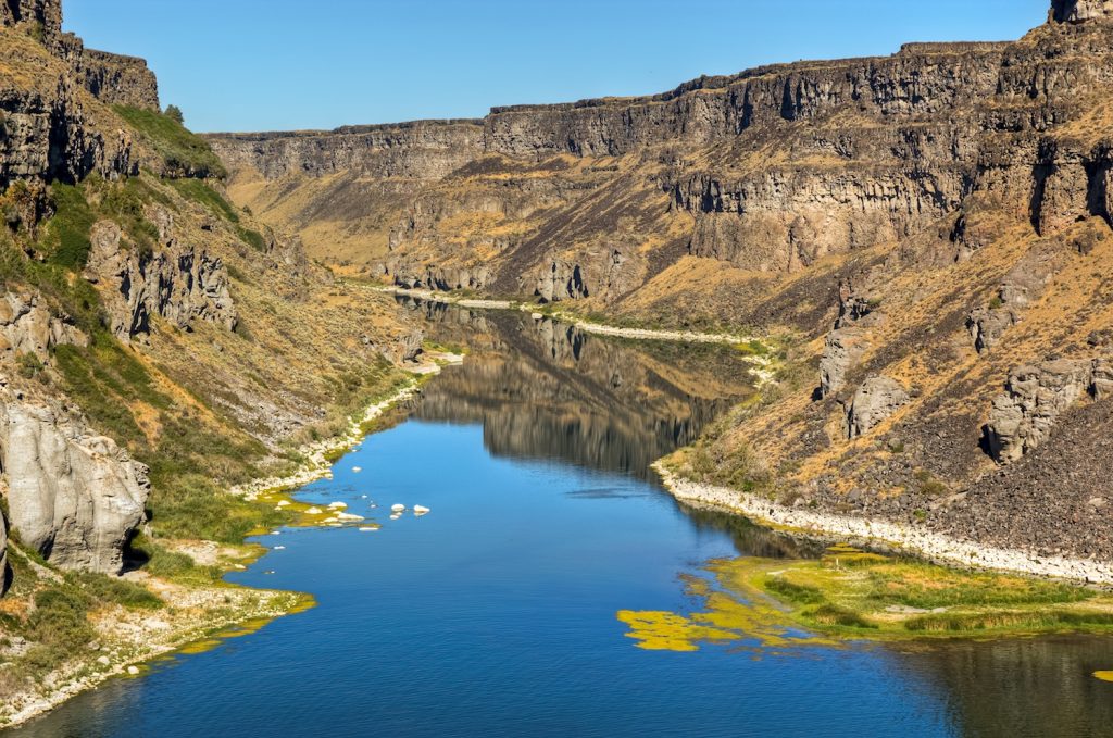 The Snake River has carved a deep canyon in Twin Falls Idaho.