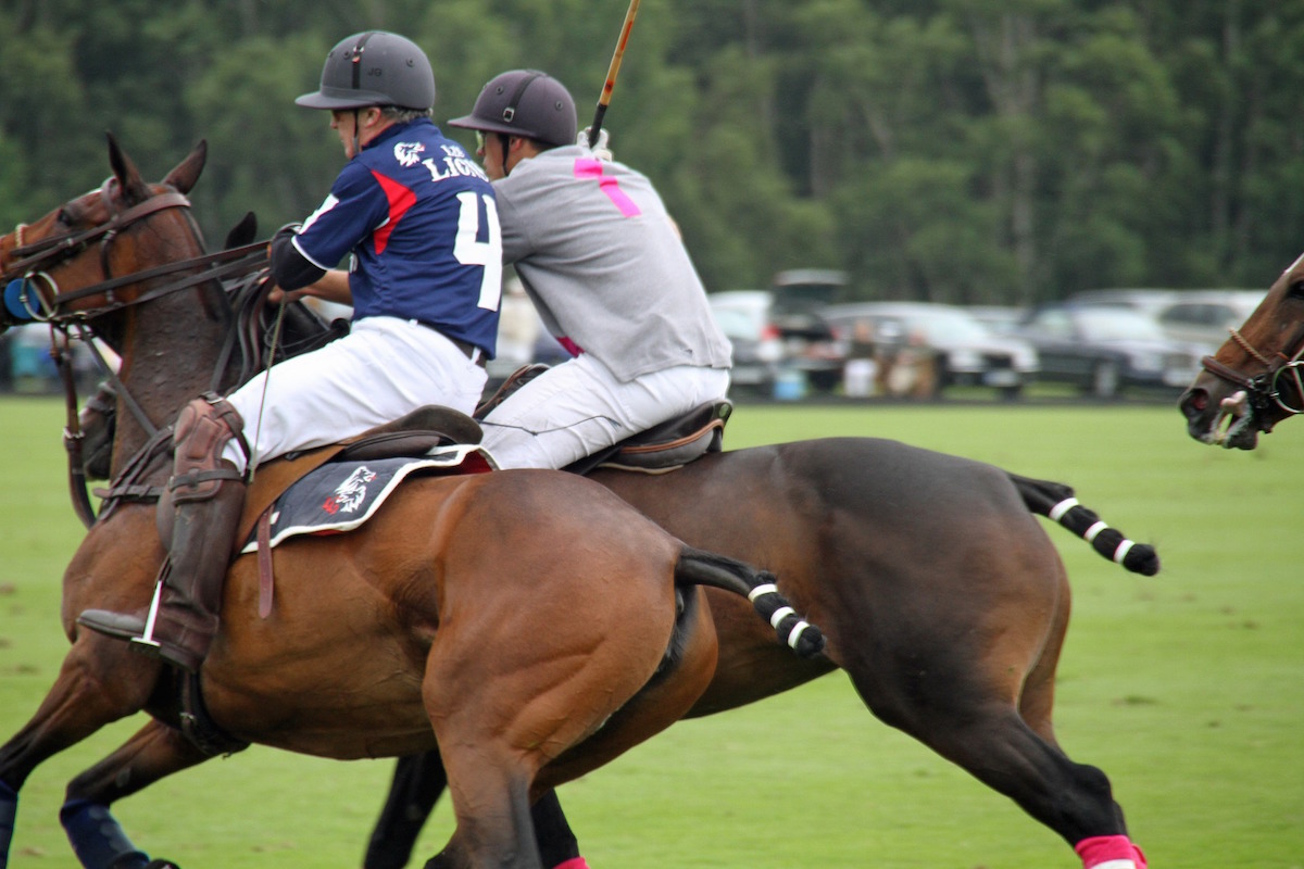 Men on horses during polo match