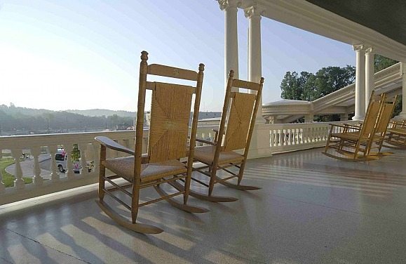 Front Porch and Rocking Chairs at Sunset