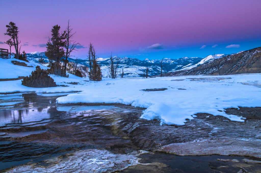 Beautiful Cold Winter Sunset in Yellowstone National Park