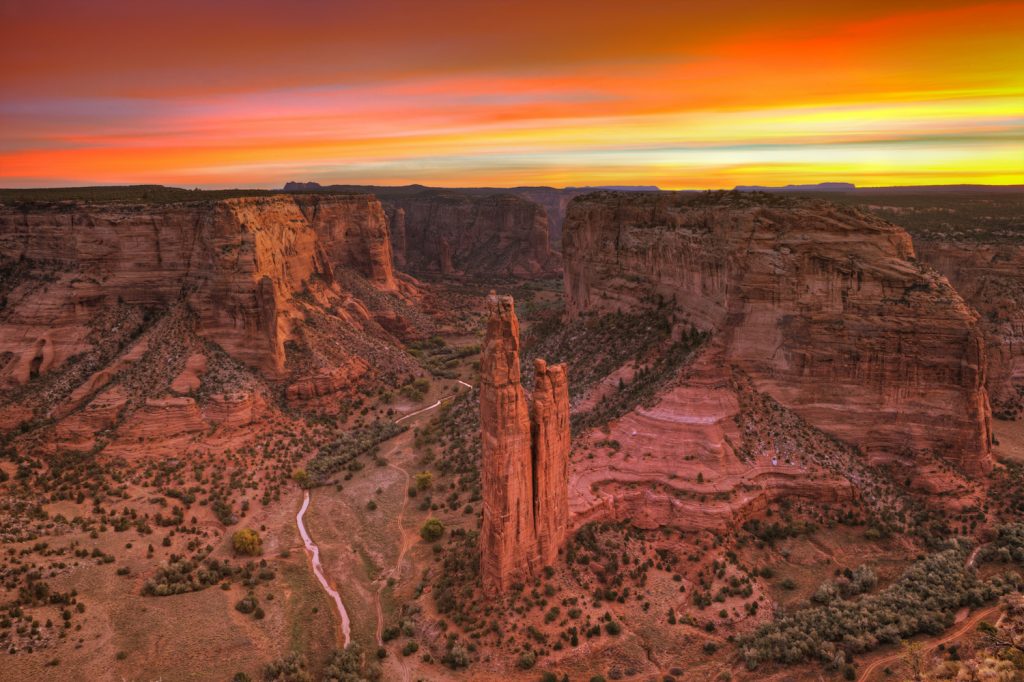 Sunrise at Spider Rock in Canyon de Chelly Arizona.
