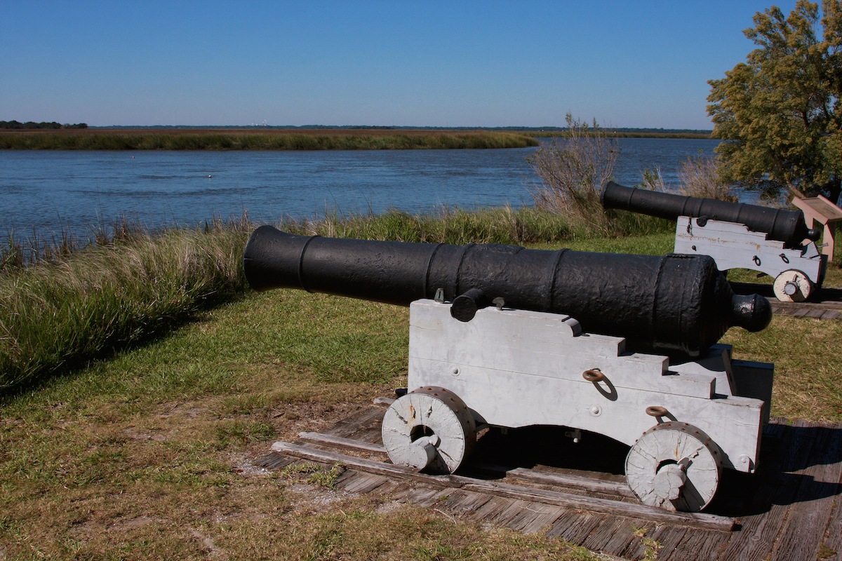 Cannons on Fancy Bluff Creek guard Fort Frederica National 