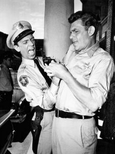 Andy Griffith and Don Knotts on the set of the Andy Griffith Show