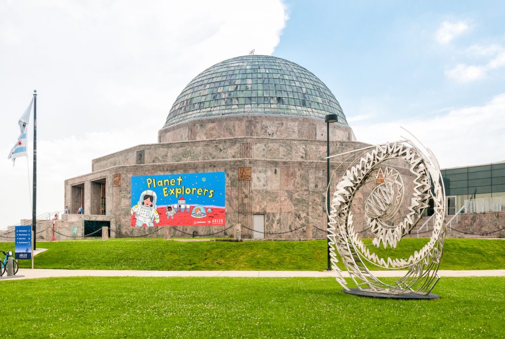 The entrance to the Adler Planetarium in Chicago, Illinois