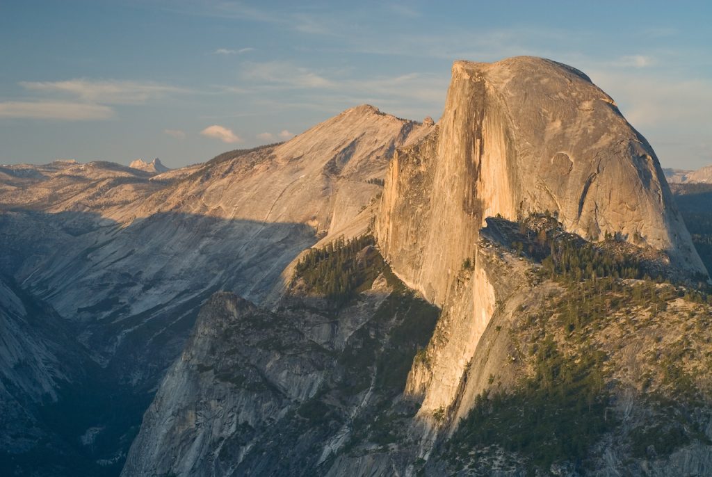 Half Dome bathed in golden light in Yosemite National Park, California