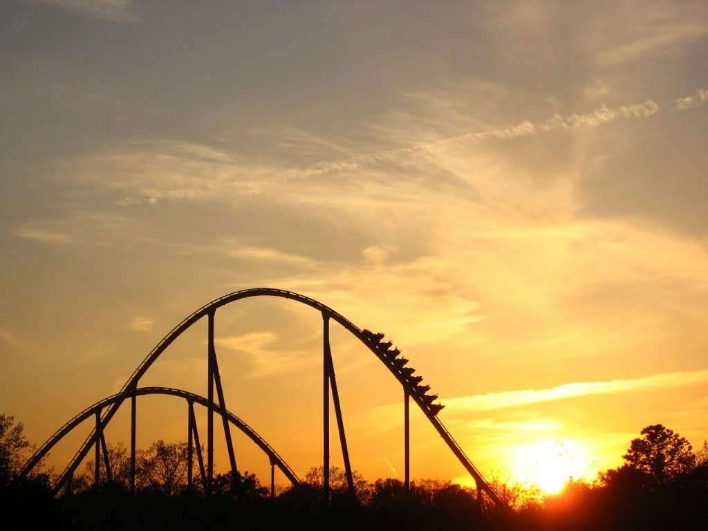 sunset view of a rollercoaster ride 