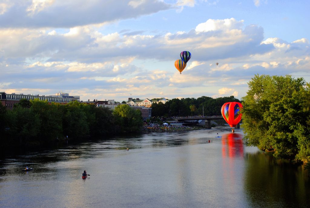 Hot Air Balloon Festival over the river at Lewiston, Maine