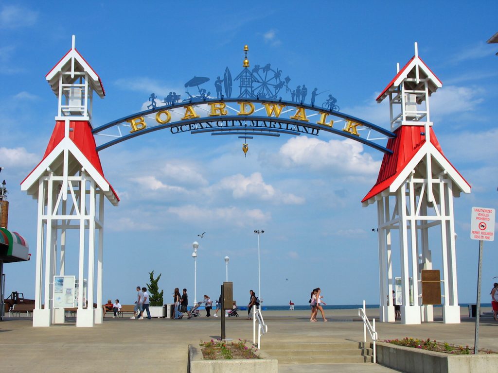 The famous public BOARDWALK sign located at the main entrance of the boardwalk in Ocean City Maryland.