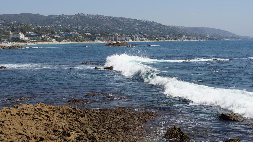 Waves crashing on Dana point in California 